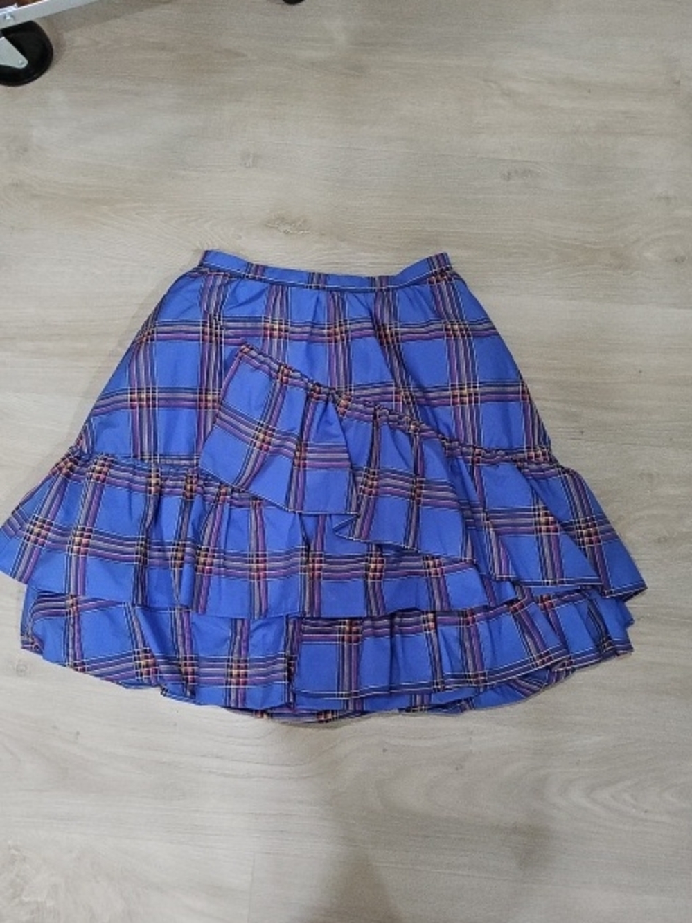Anthropologie Blue Plaid Tiered Ruffle Skirt